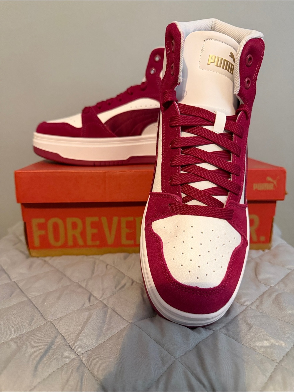 Puma Women's High-Top Sneakers in Burgundy and White